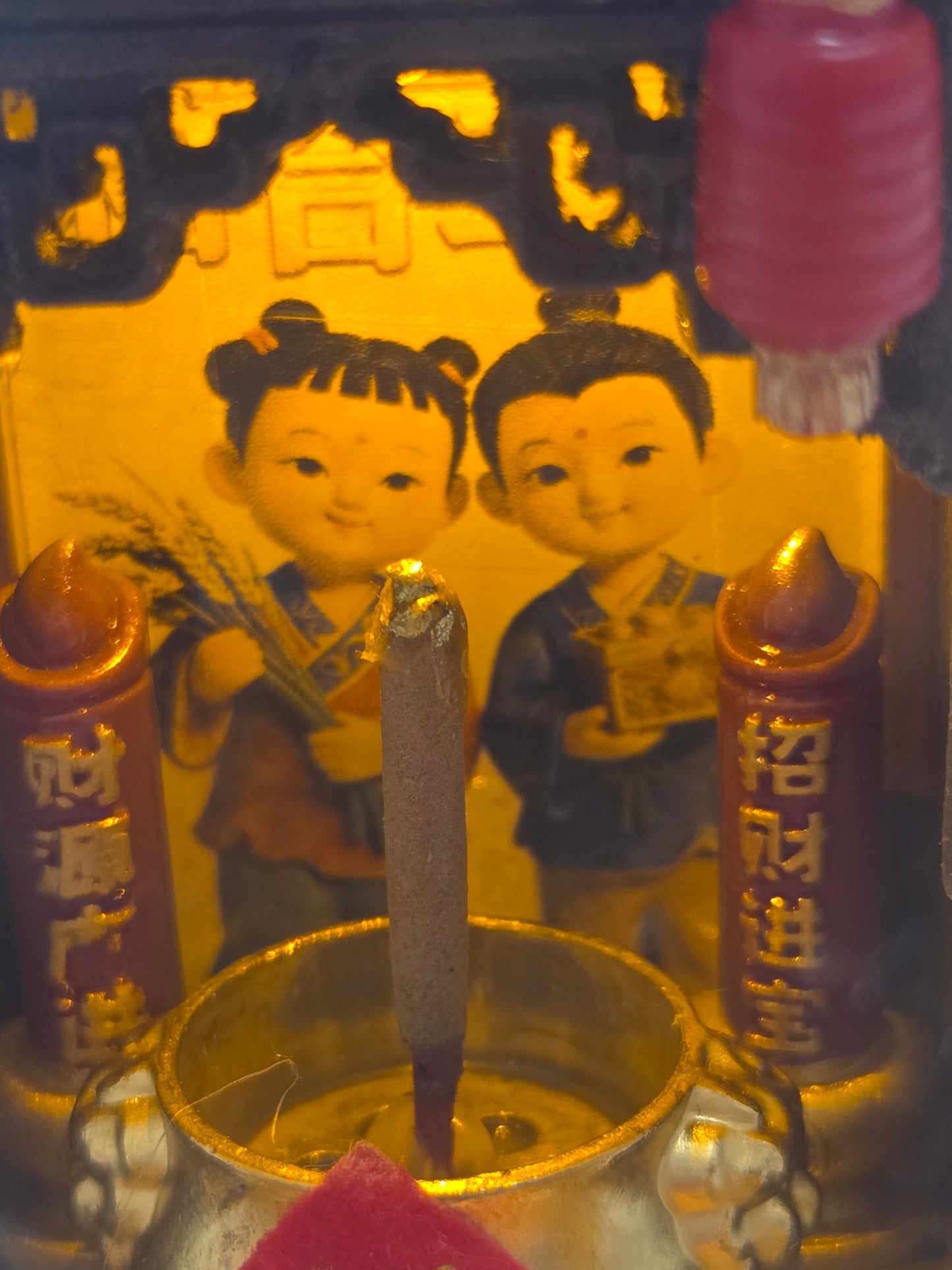 和合二仙帶LED燈迷你神檯(USB供電)
