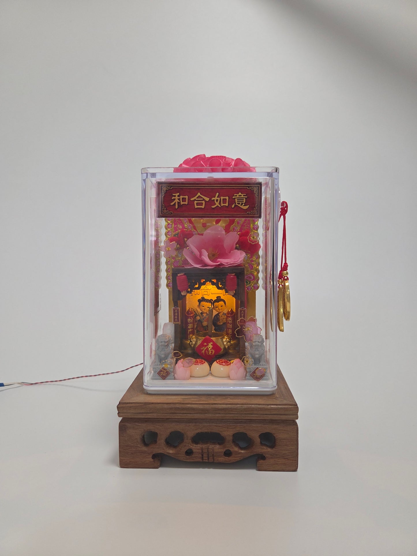 和合二仙帶LED燈迷你神檯(USB供電)